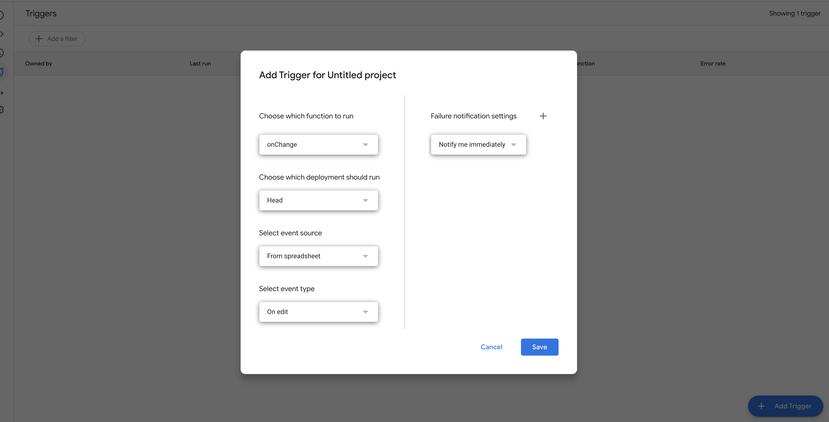 appscript cloud function trigger